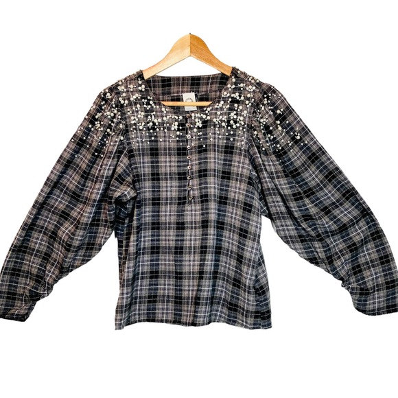Akemi + Kin Anthropologie Blouse With Pearls Sz Small - Picture 3 of 7